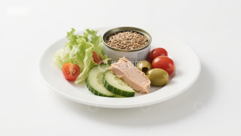 高清大图下载【趣麦麦图】金枪鱼沙拉配蔬菜和橄榄