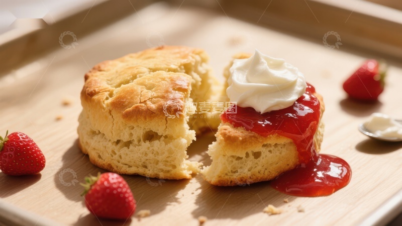 高清大图下载【趣麦麦图】草莓奶油司康饼