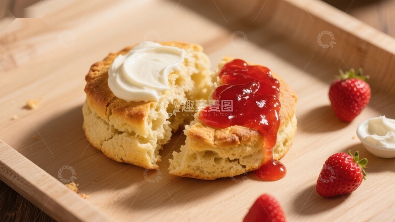 高清大图下载【趣麦麦图】奶油草莓酱司康饼