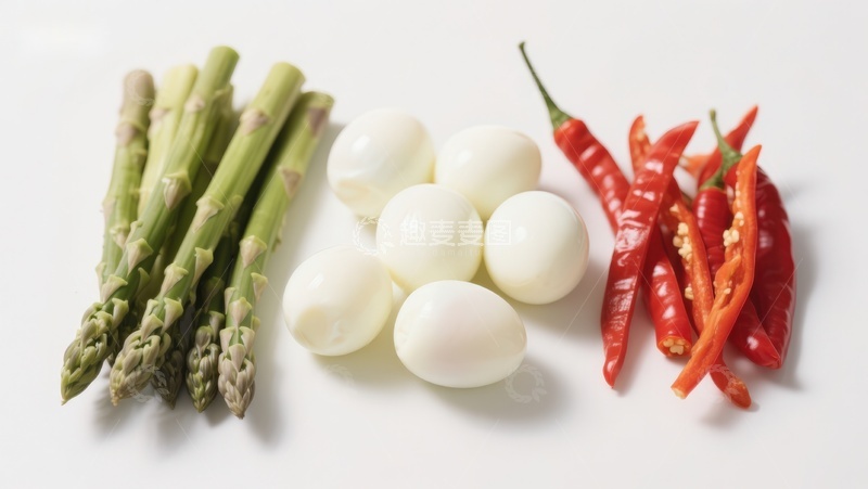 高清大图下载【趣麦麦图】芦笋鸡蛋红辣椒食材组合
