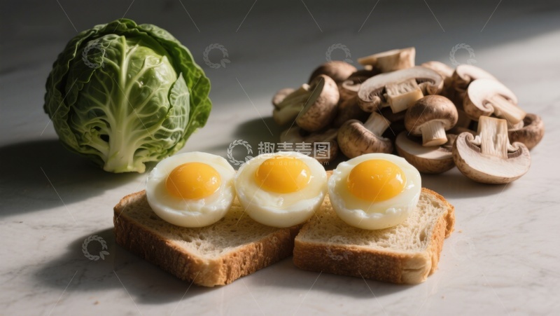 高清大图下载【趣麦麦图】吐司配煎蛋与蔬菜食材