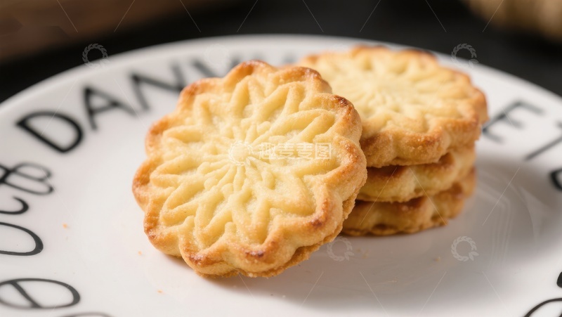 高清大图下载【趣麦麦图】精致花型饼干叠放于盘中