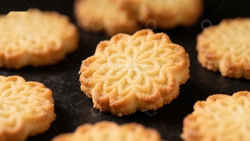 高清大图下载【趣麦麦图】金黄色花纹饼干特写
