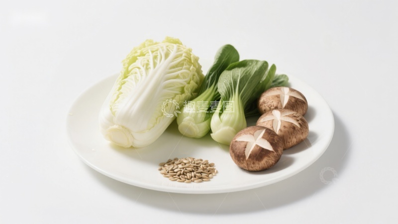 高清大图下载【趣麦麦图】盘中新鲜蔬菜与菌菇