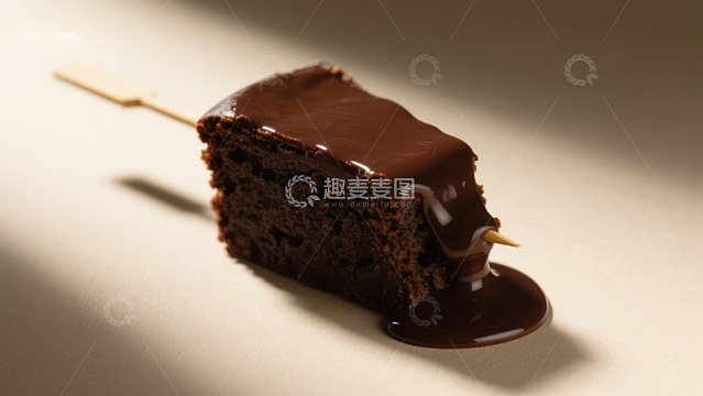 巧克力蛋糕片，插有木棍