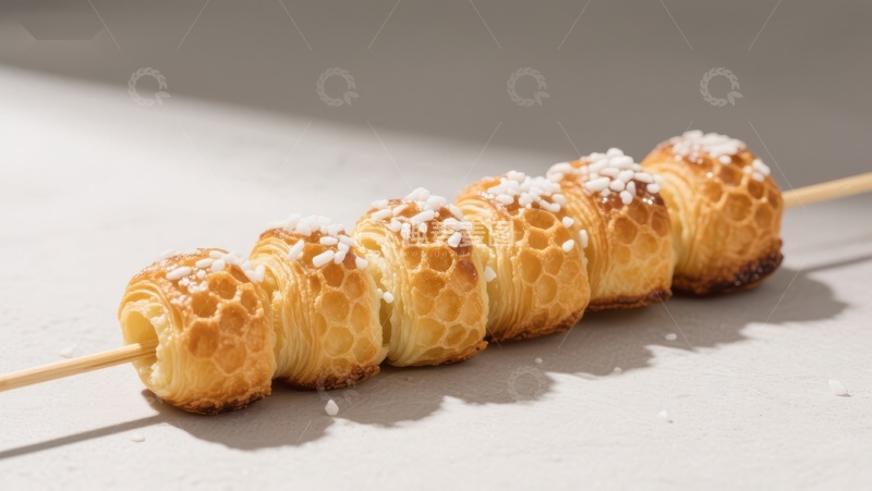 高清大图下载【趣麦麦图】蜂巢状糕点串，撒有糖粉