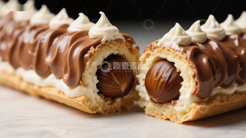 高清大图下载【趣麦麦图】巧克力奶油夹心长面包