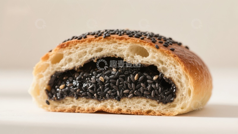 高清大图下载【趣麦麦图】黑芝麻馅面包切面特写