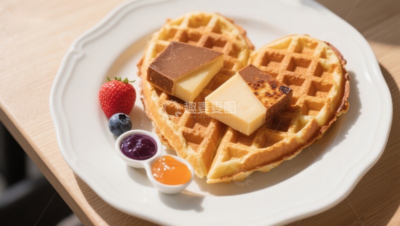 高清大图下载【趣麦麦图】金黄松饼配奶酪与果酱