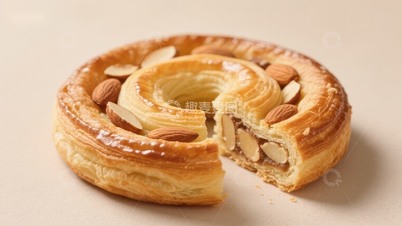 高清大图下载【趣麦麦图】杏仁酥皮糕点，金黄诱人