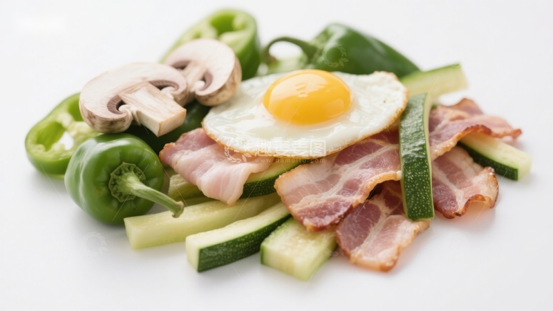 高清大图下载【趣麦麦图】煎蛋配蔬菜培根拼盘