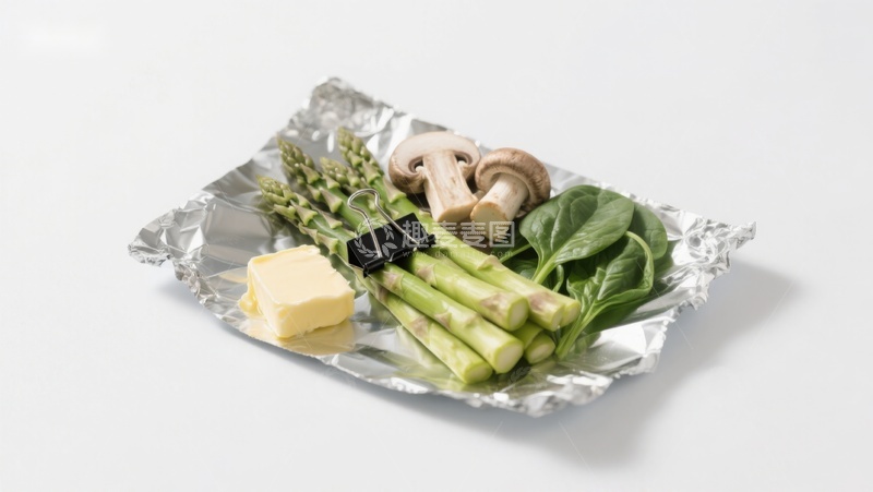 高清大图下载【趣麦麦图】蔬菜与黄油置于锡纸之上