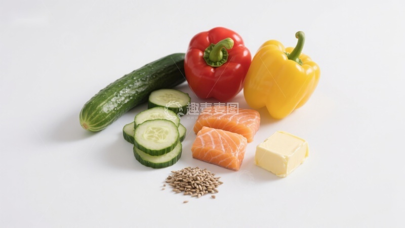 高清大图下载【趣麦麦图】新鲜蔬菜与三文鱼食材组合