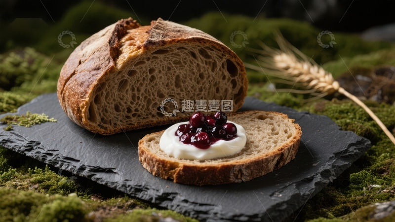 高清大图下载【趣麦麦图】黑麦面包配酸奶与浆果
