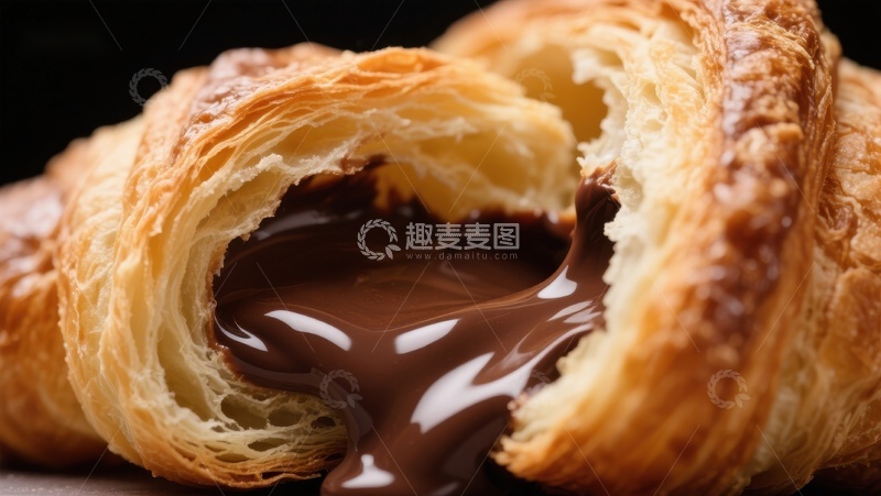 高清大图下载【趣麦麦图】巧克力馅羊角面包特写