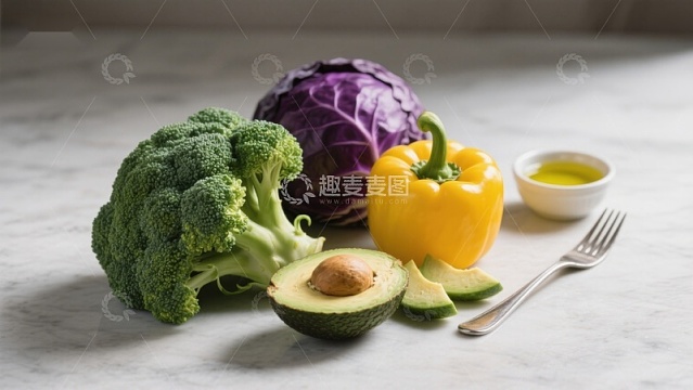 新鲜蔬菜与牛油果摆拍