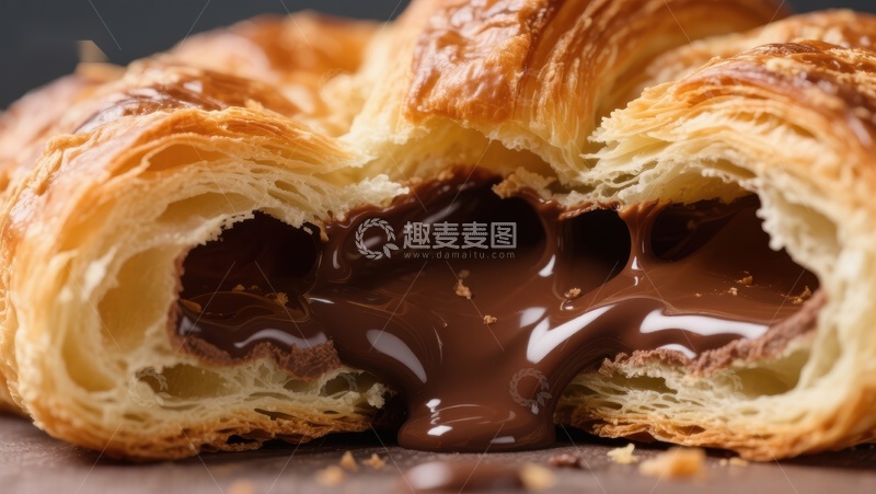 高清大图下载【趣麦麦图】巧克力馅羊角面包特写