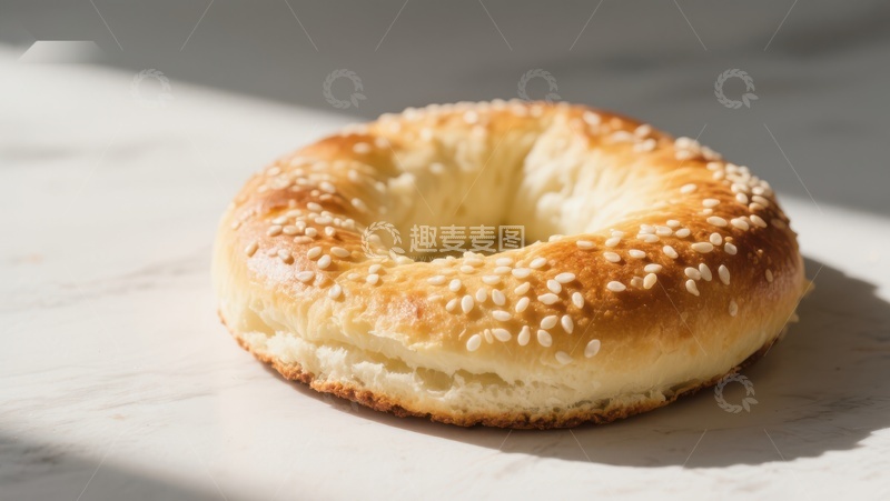 高清大图下载【趣麦麦图】新鲜芝麻面包圈特写