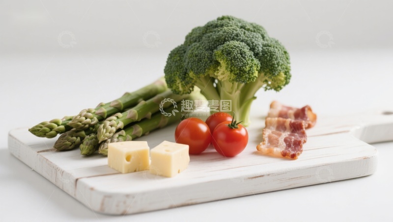 高清大图下载【趣麦麦图】新鲜蔬菜与奶酪培根摆盘