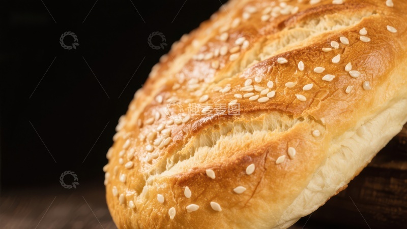 高清大图下载【趣麦麦图】-金黄芝麻面包特写