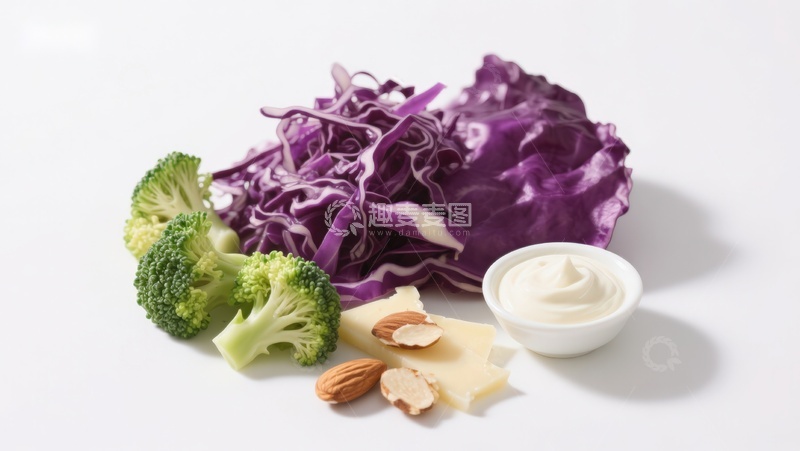 高清大图下载【趣麦麦图】紫甘蓝西兰花坚果奶酪配酱