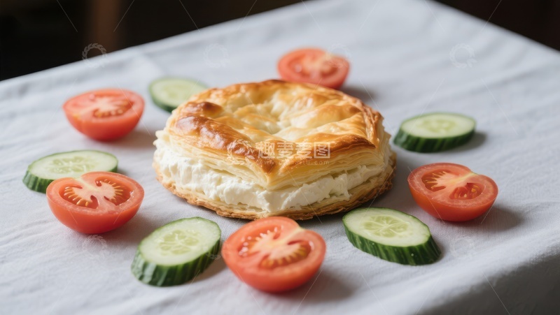 高清大图下载【趣麦麦图】酥皮奶油馅饼配新鲜蔬菜
