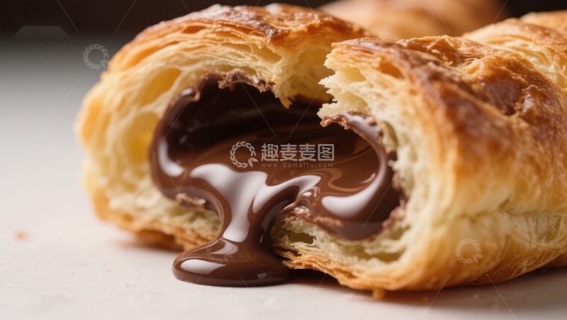 高清大图下载【趣麦麦图】巧克力馅羊角面包特写