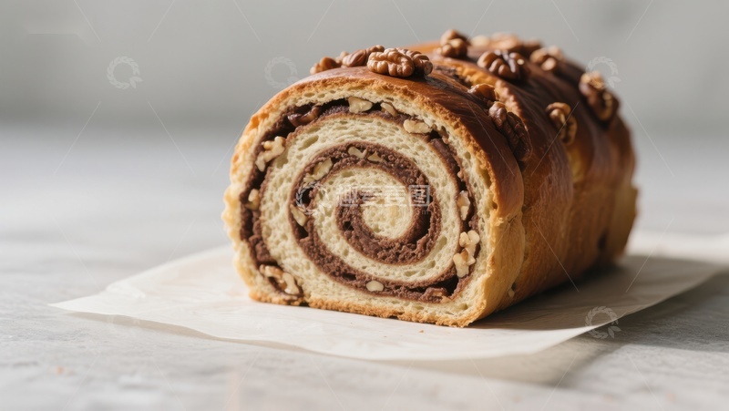高清大图下载【趣麦麦图】螺旋面包卷，点缀核桃