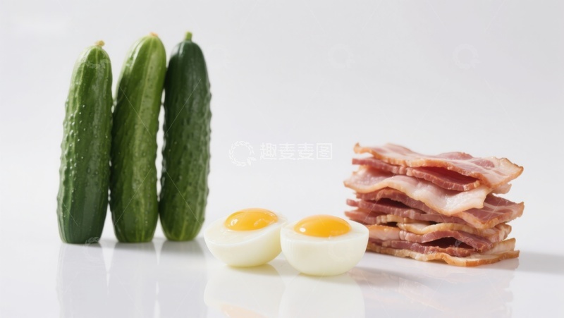 高清大图下载【趣麦麦图】黄瓜鸡蛋培根静物摆拍