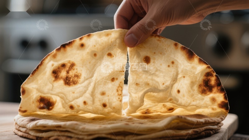 高清大图下载【趣麦麦图】手撕薄饼，展示柔软与焦香