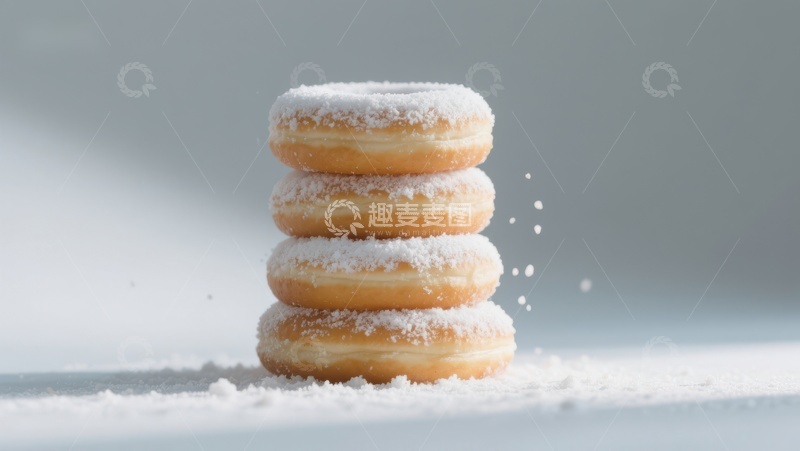 高清大图下载【趣麦麦图】糖粉甜甜圈叠放特写