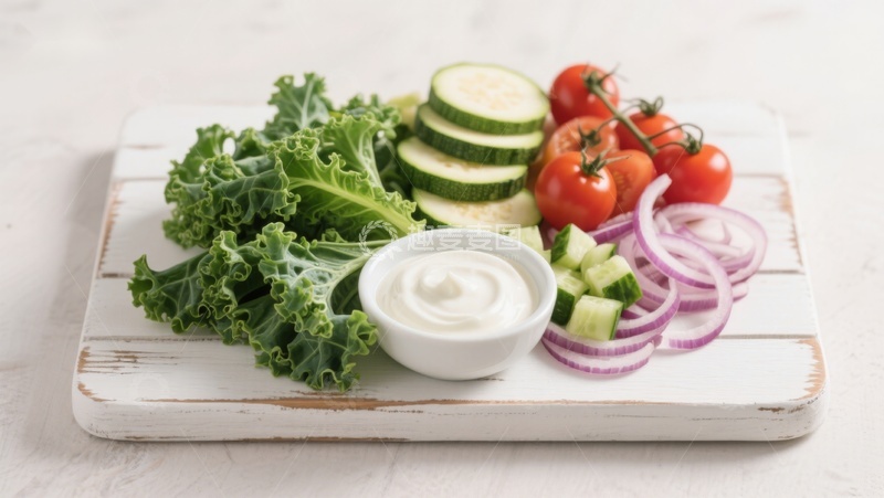 高清大图下载【趣麦麦图】新鲜蔬菜与酸奶酱摆盘