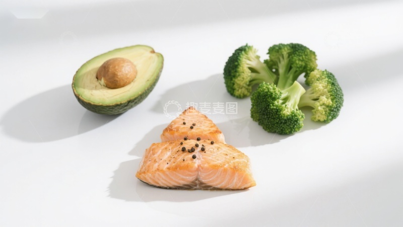 高清大图下载【趣麦麦图】三文鱼配牛油果与西兰花