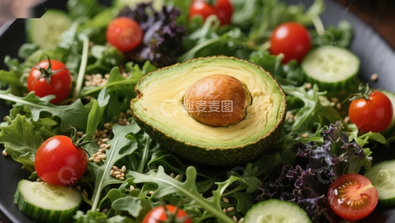 高清大图下载【趣麦麦图】新鲜蔬菜沙拉配牛油果