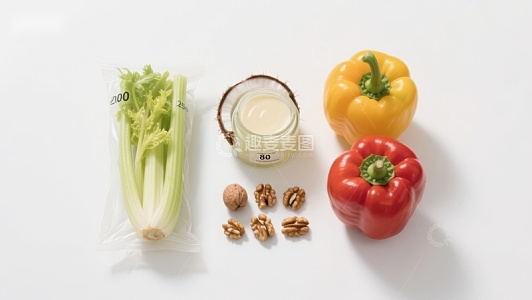 新鲜蔬菜与坚果食材展示
