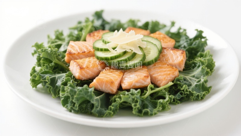 高清大图下载【趣麦麦图】三文鱼配羽衣甘蓝沙拉