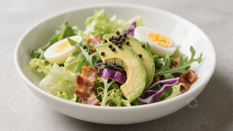 高清大图下载【趣麦麦图】新鲜蔬菜沙拉配牛油果和鸡蛋