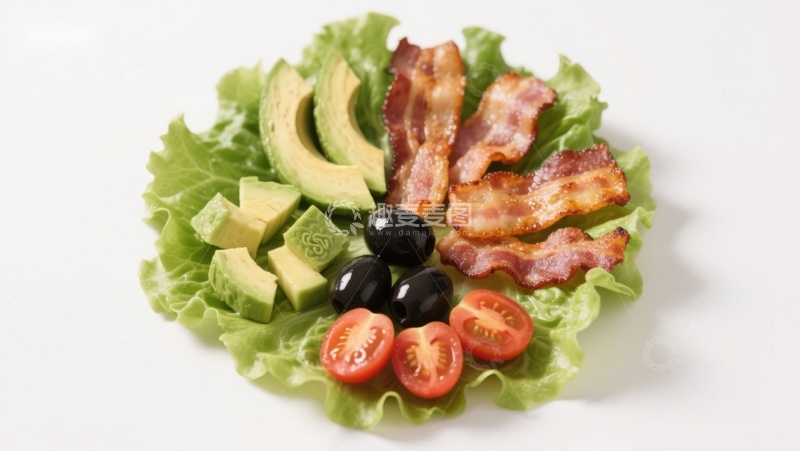 高清大图下载【趣麦麦图】生菜配牛油果培根番茄沙拉
