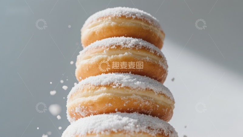 高清大图下载【趣麦麦图】糖粉甜甜圈叠放特写