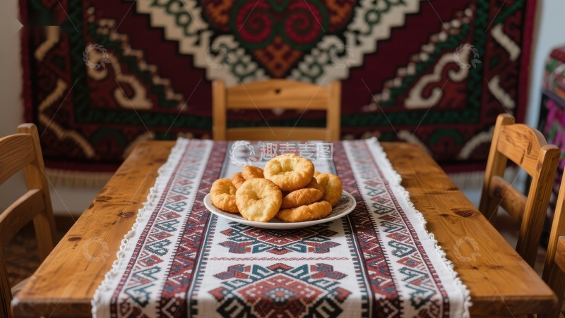 高清大图下载【趣麦麦图】传统餐桌上的面包圈