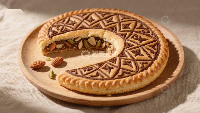高清大图下载【趣麦麦图】精美糕点：巧克力馅饼与坚果装饰