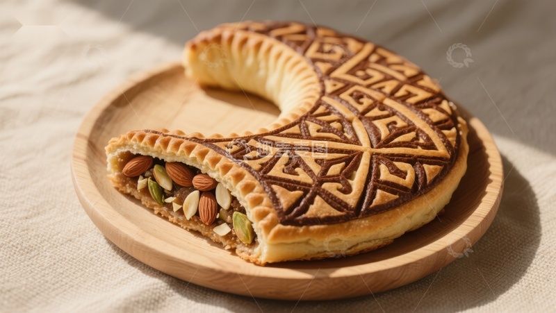 高清大图下载【趣麦麦图】精美糕点：坚果馅饼与几何图案