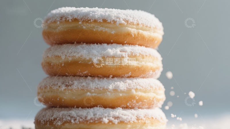高清大图下载【趣麦麦图】糖粉甜甜圈叠放特写