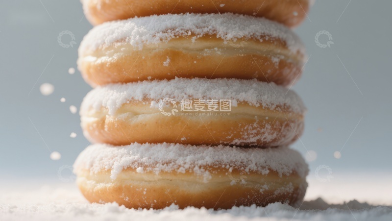 高清大图下载【趣麦麦图】糖粉甜甜圈叠放特写
