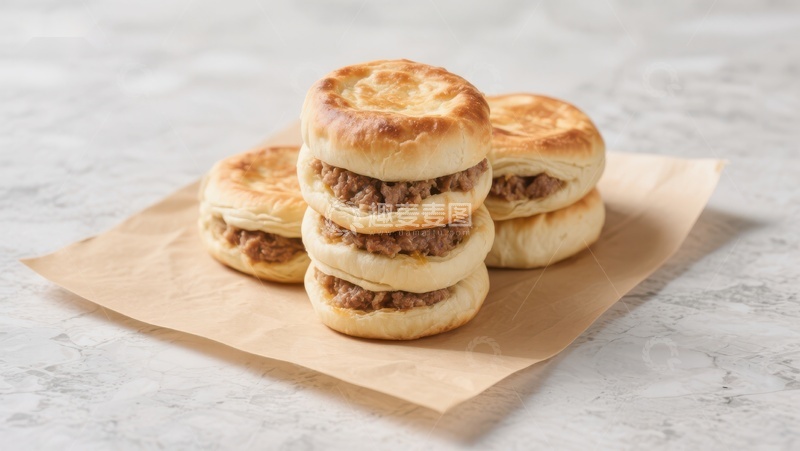 高清大图下载【趣麦麦图】酥脆肉饼叠放展示