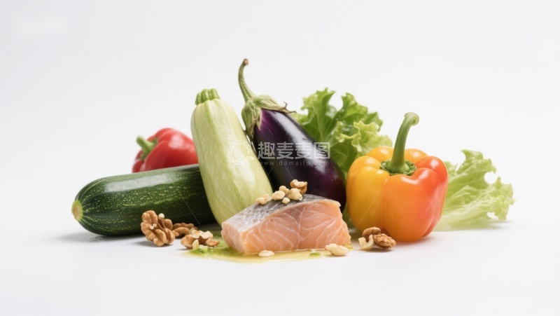 高清大图下载【趣麦麦图】新鲜蔬菜与三文鱼食材组合