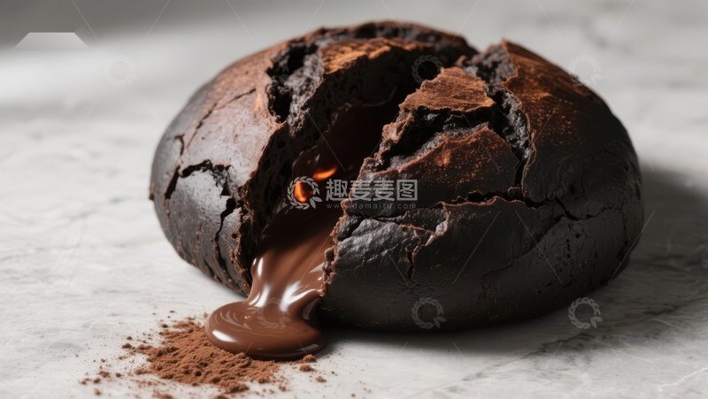 高清大图下载【趣麦麦图】巧克力熔岩蛋糕破裂流出浓郁酱汁
