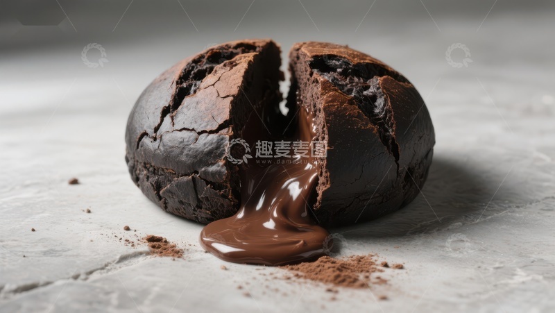 高清大图下载【趣麦麦图】巧克力熔岩蛋糕破裂流出浓郁酱汁