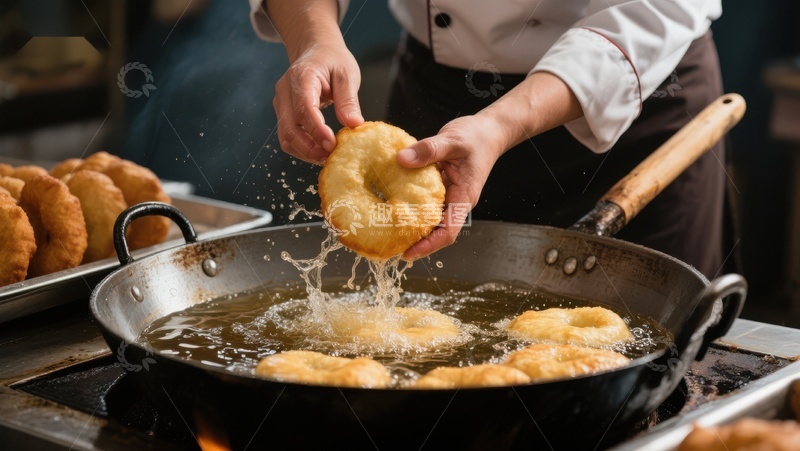 高清大图下载【趣麦麦图】厨师炸制金黄甜甜圈
