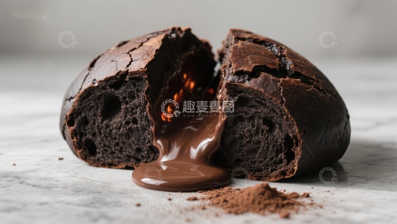 高清大图下载【趣麦麦图】巧克力熔岩蛋糕，热流溢出